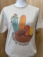 Load image into Gallery viewer, Thankful Teacher Turkey Peace Sign on Sand
