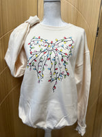 Load image into Gallery viewer, Christmas Lights Bow Sweatshirt on Cream
