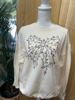 Load image into Gallery viewer, Christmas Lights Bow Sweatshirt on Cream
