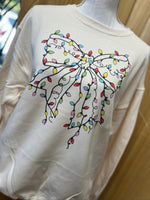 Load image into Gallery viewer, Christmas Lights Bow Sweatshirt on Cream
