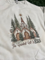 Load image into Gallery viewer, The Greatest Gift Is Jesus Sweatshirt on White
