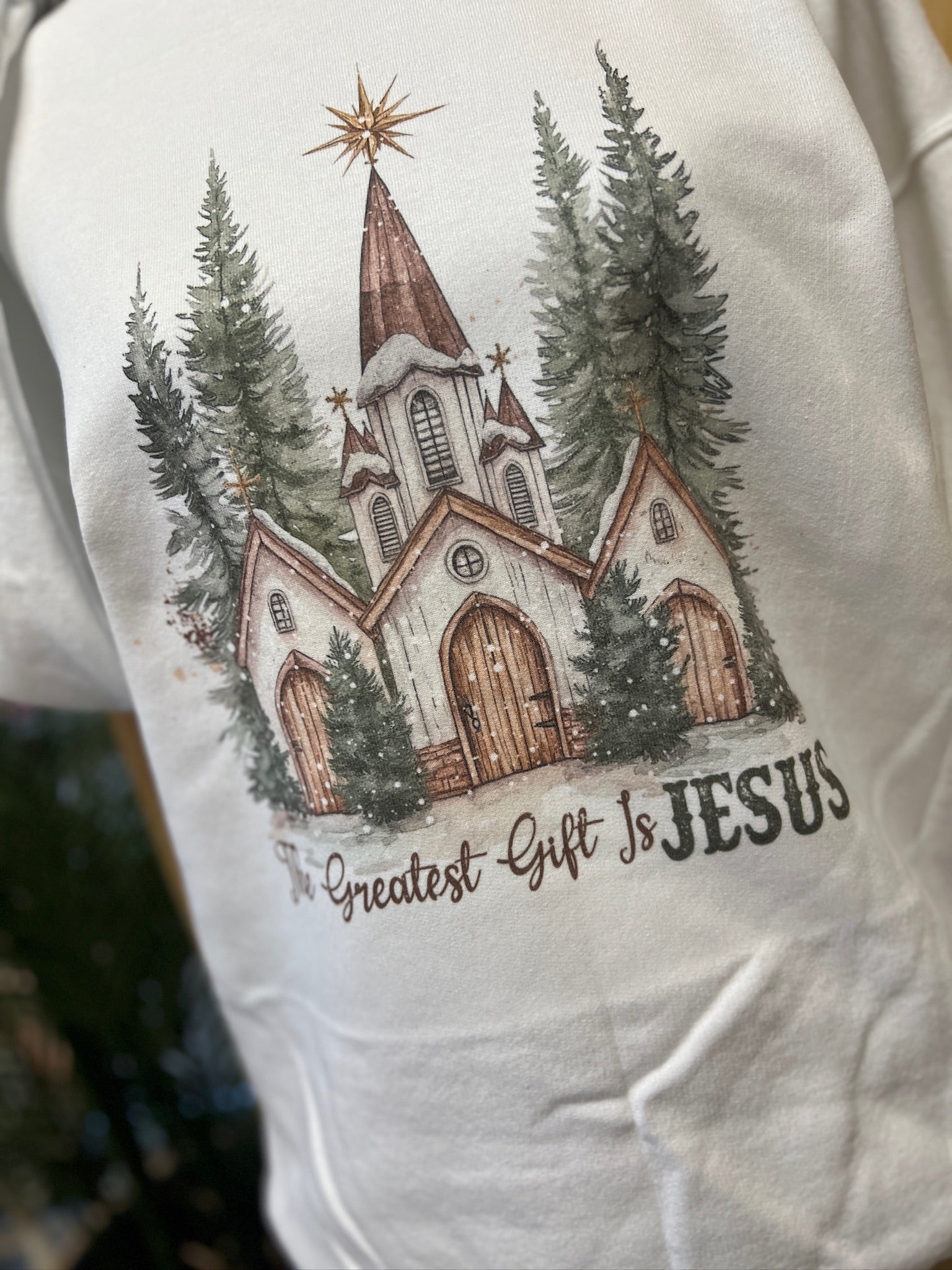 The Greatest Gift Is Jesus Sweatshirt on White