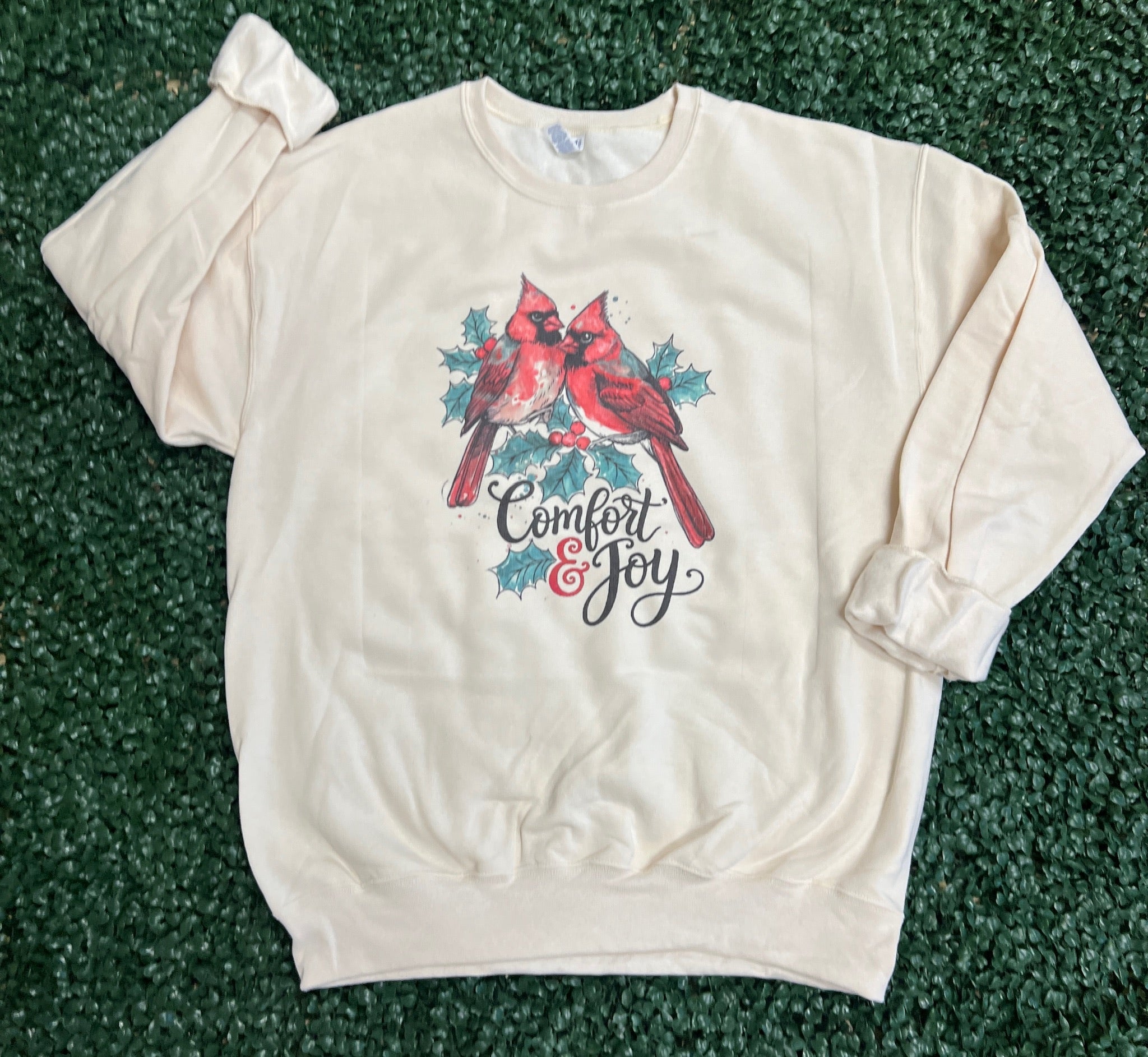 Comfort and Joy Cardinals Sweatshirt on Cream