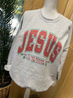 Load image into Gallery viewer, Jesus Is The Reason For The Season Sweatshirt on Ash Gray
