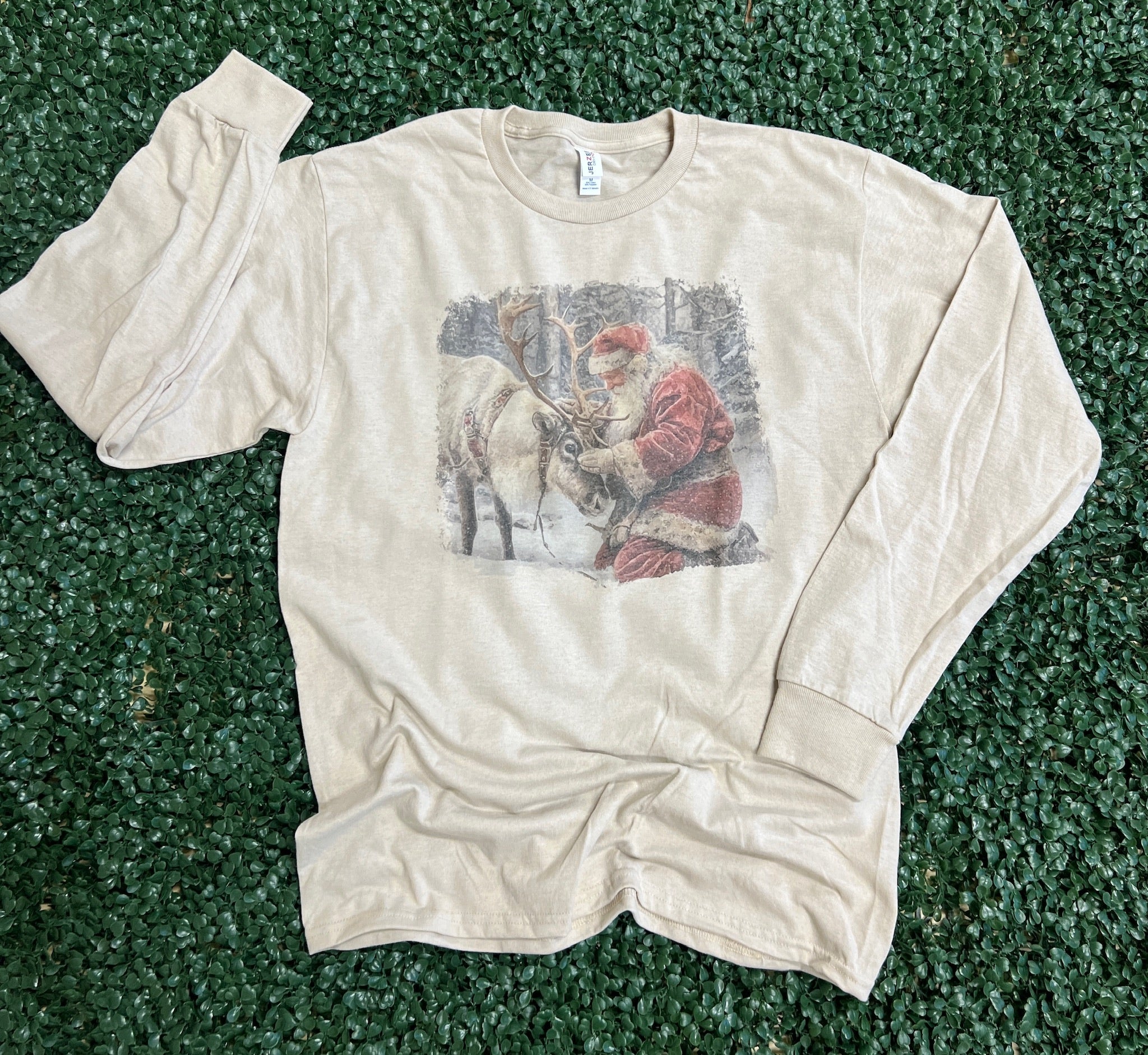 Vintage Santa and Reindeer on Sand