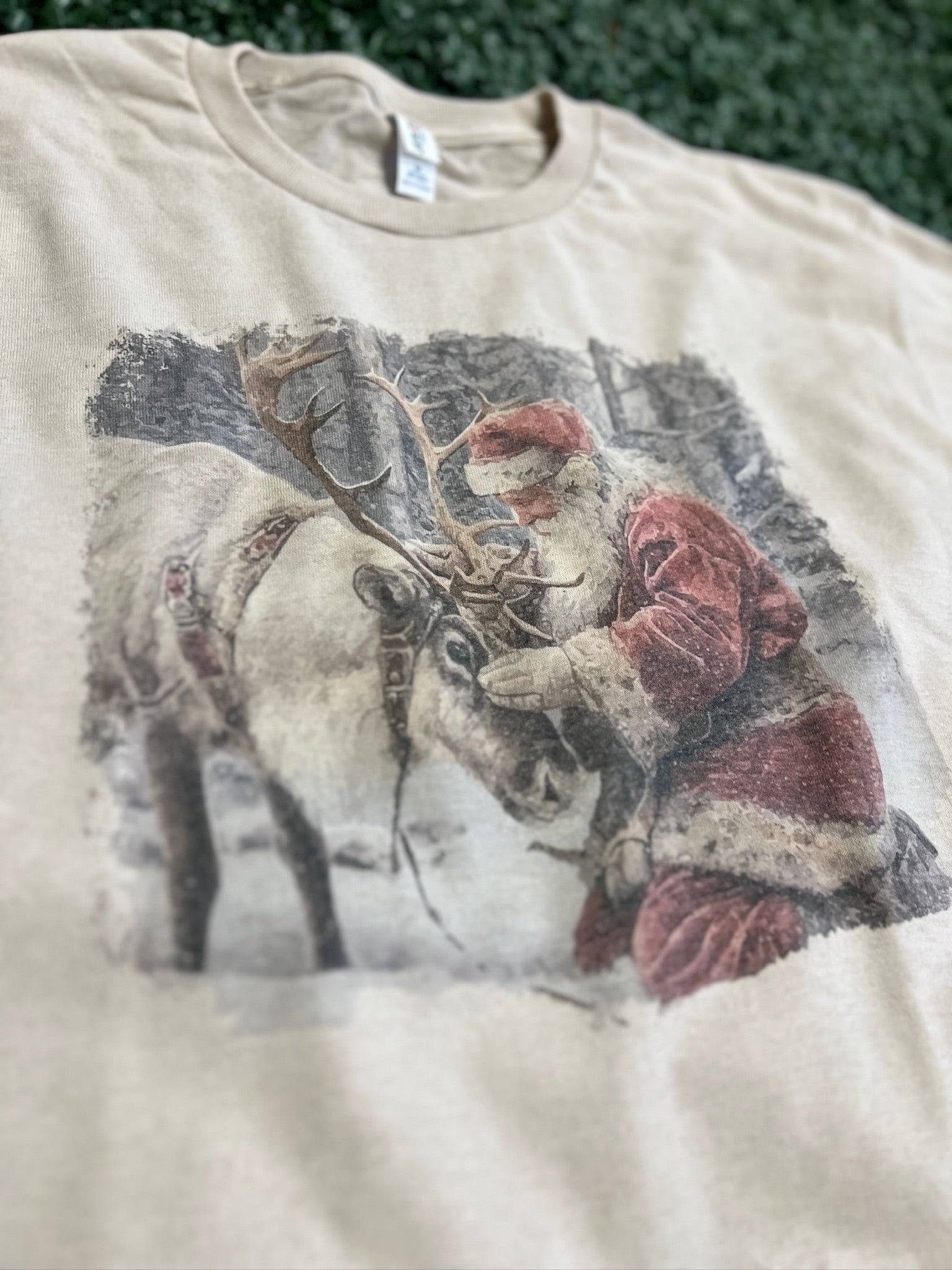 Vintage Santa and Reindeer on Sand
