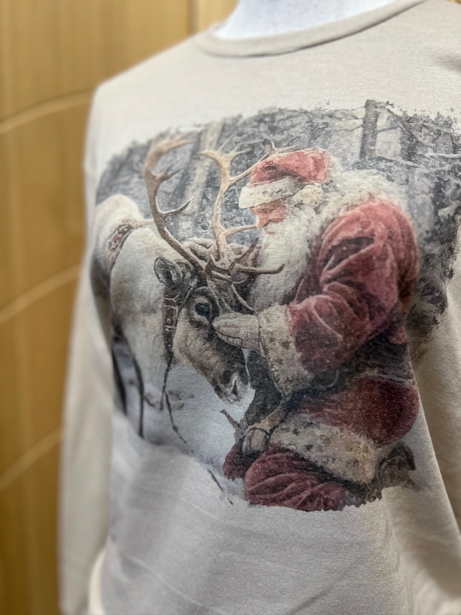 Vintage Santa and Reindeer on Sand