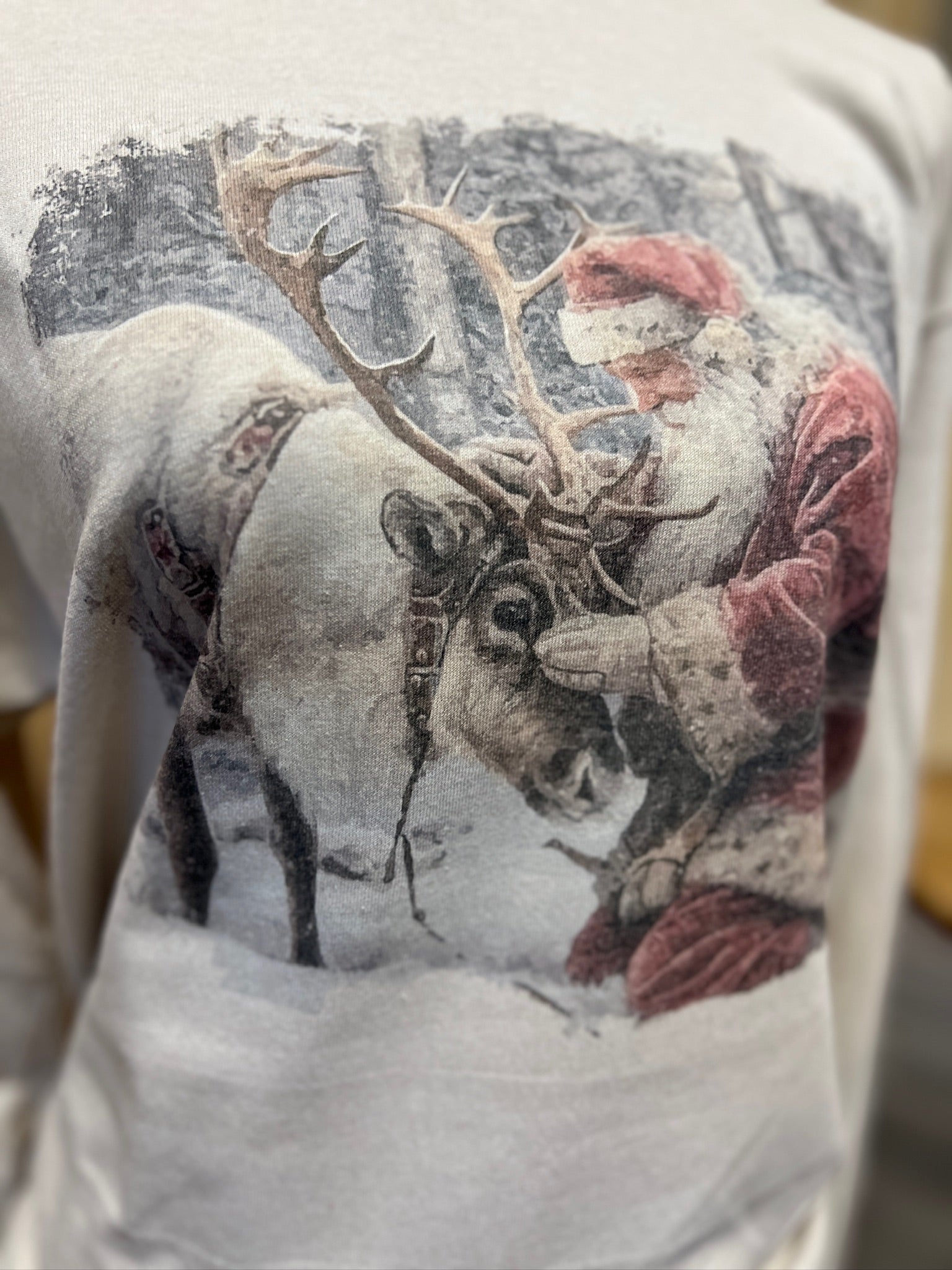 Vintage Santa and Reindeer on Sand