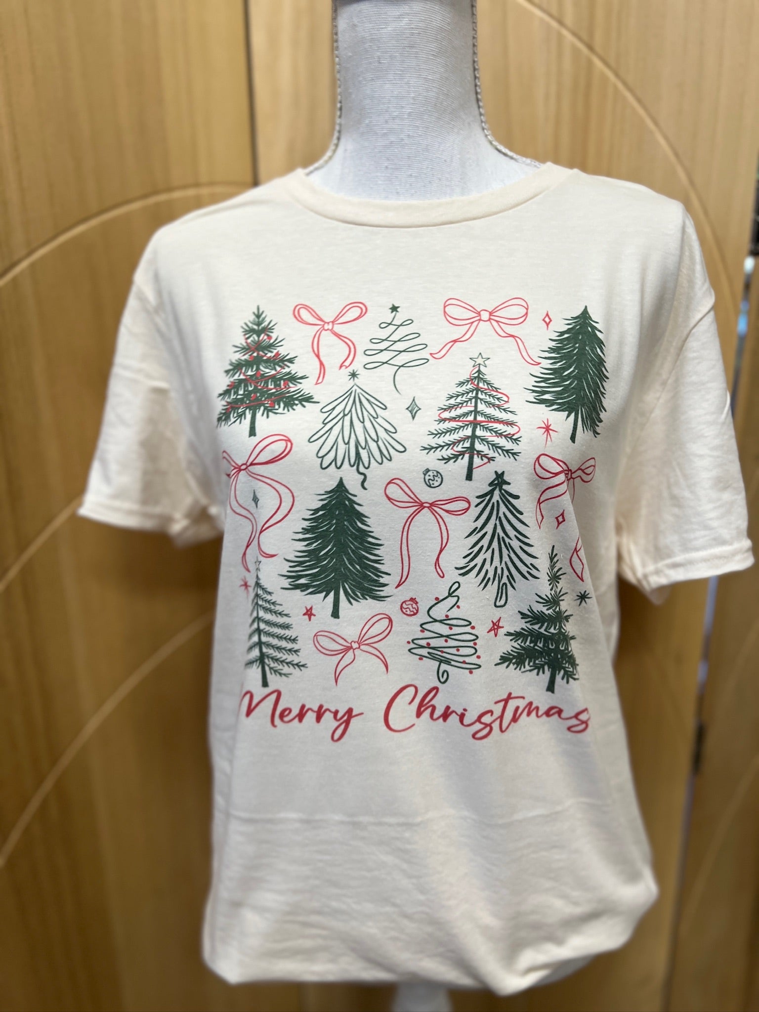 Merry Christmas Trees and Bows on Cream