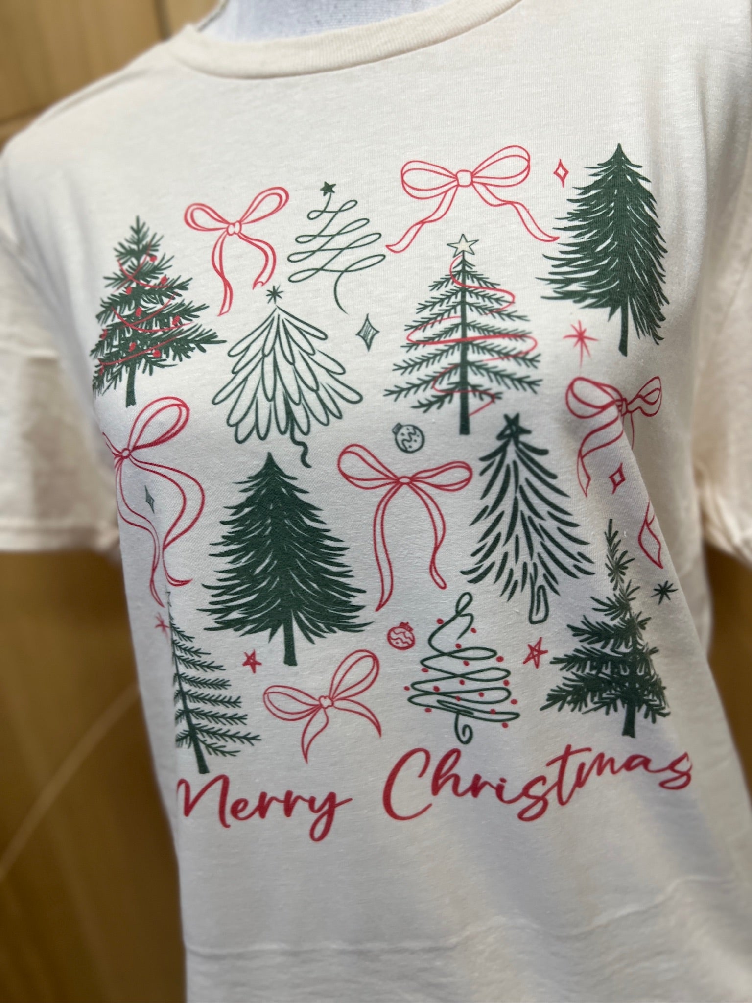 Merry Christmas Trees and Bows on Cream