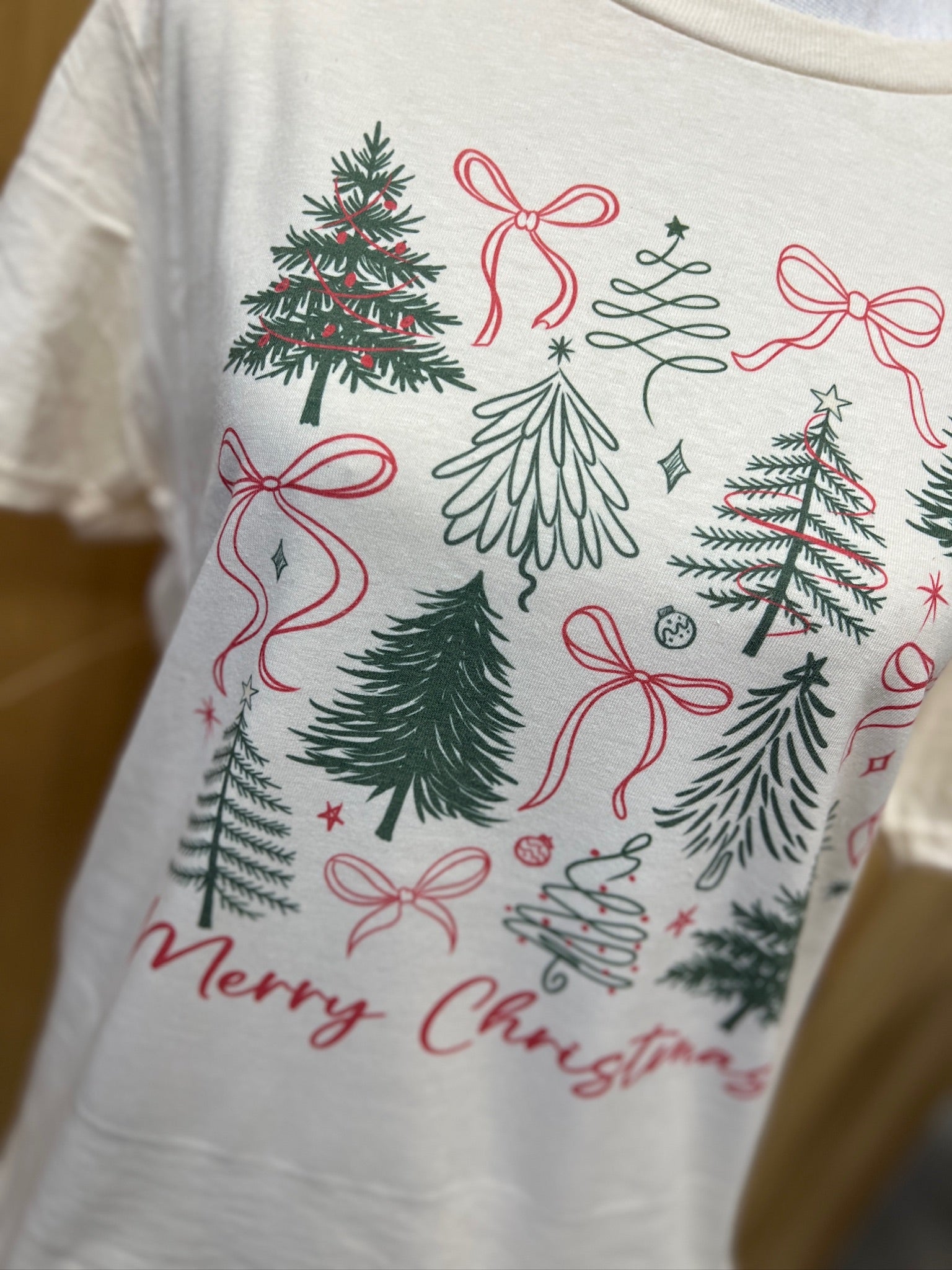 Merry Christmas Trees and Bows on Cream