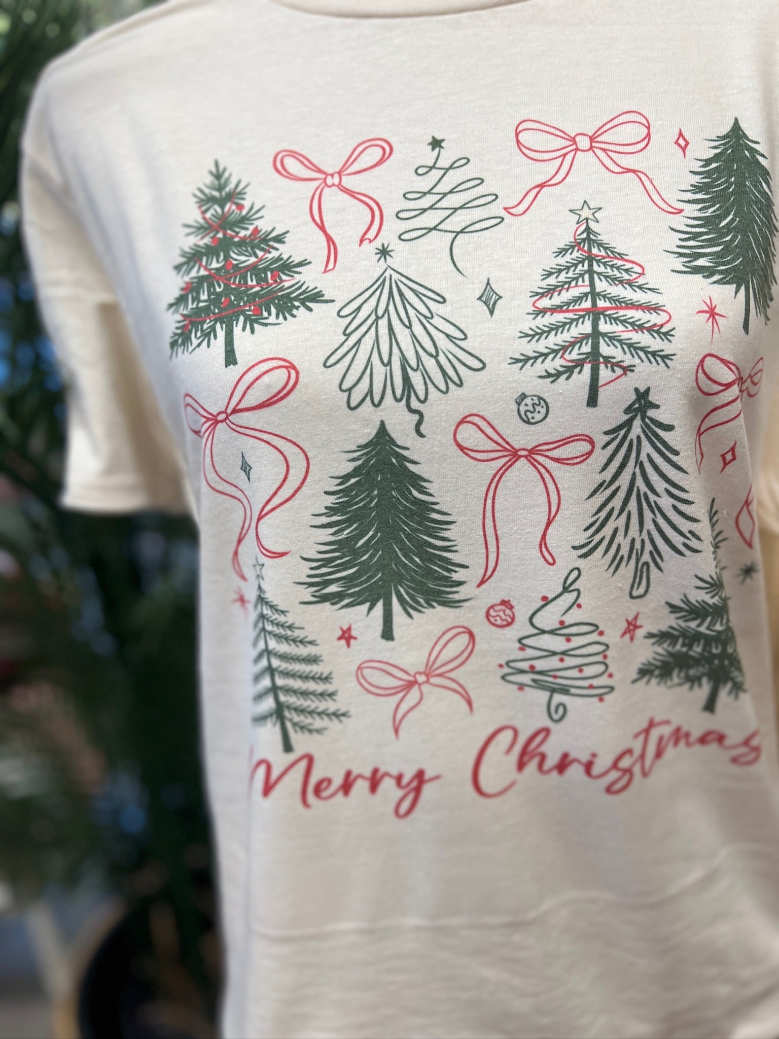 Merry Christmas Trees and Bows on Cream