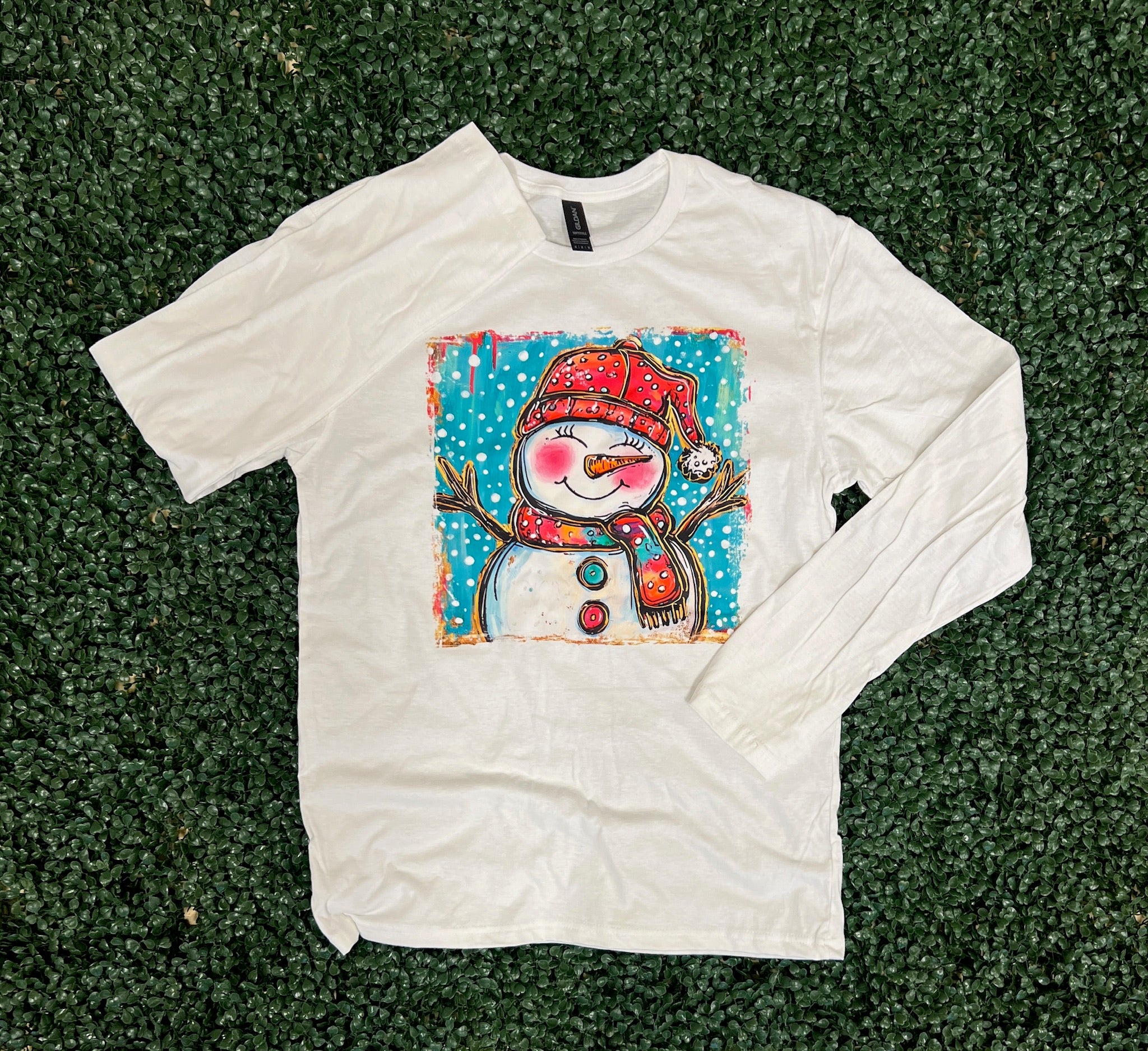 Whimsical Snowman on Gildan Softstyle White