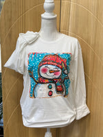 Load image into Gallery viewer, Whimsical Snowman on Gildan Softstyle White
