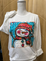 Load image into Gallery viewer, Whimsical Snowman on Gildan Softstyle White
