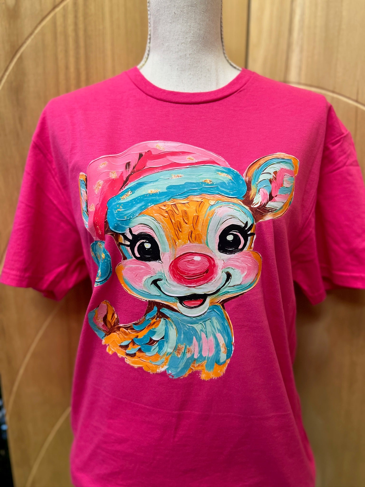 Bright Reindeer on Gildan Softstyle Heliconia