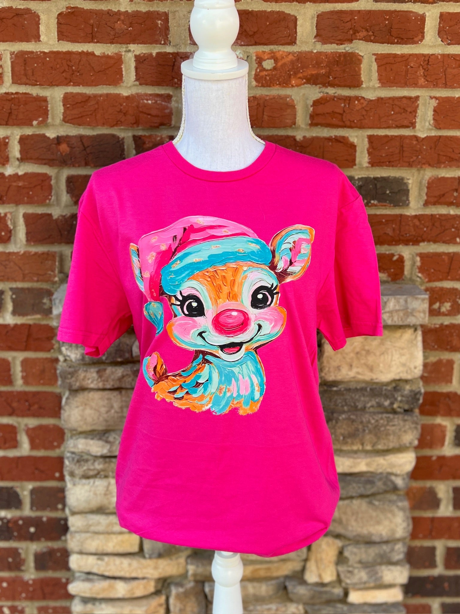 Bright Reindeer on Gildan Softstyle Heliconia