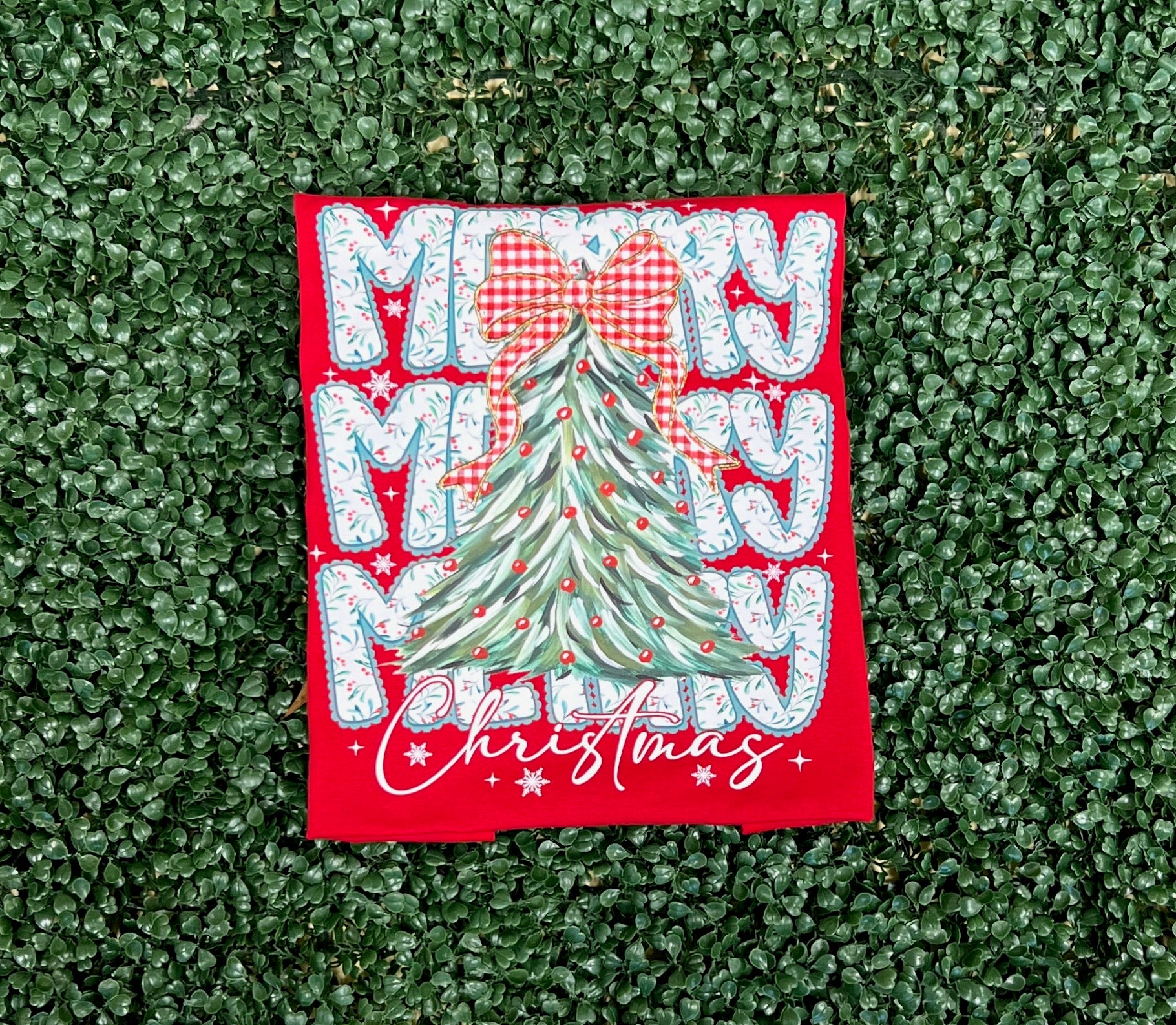 Merry Christmas Tree on Gildan Softstyle Red