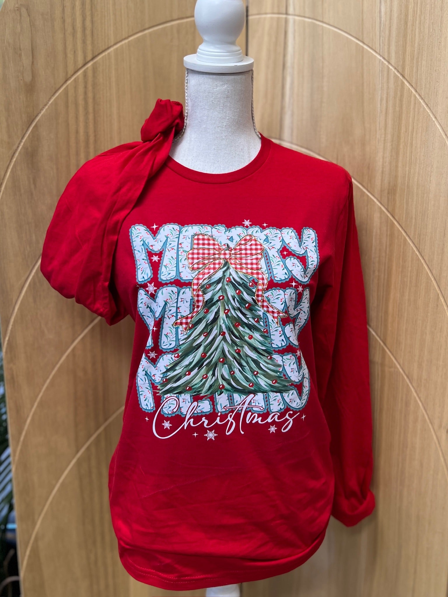 Merry Christmas Tree on Gildan Softstyle Red