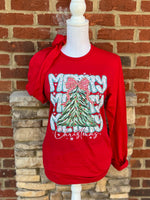 Load image into Gallery viewer, Merry Christmas Tree on Gildan Softstyle Red
