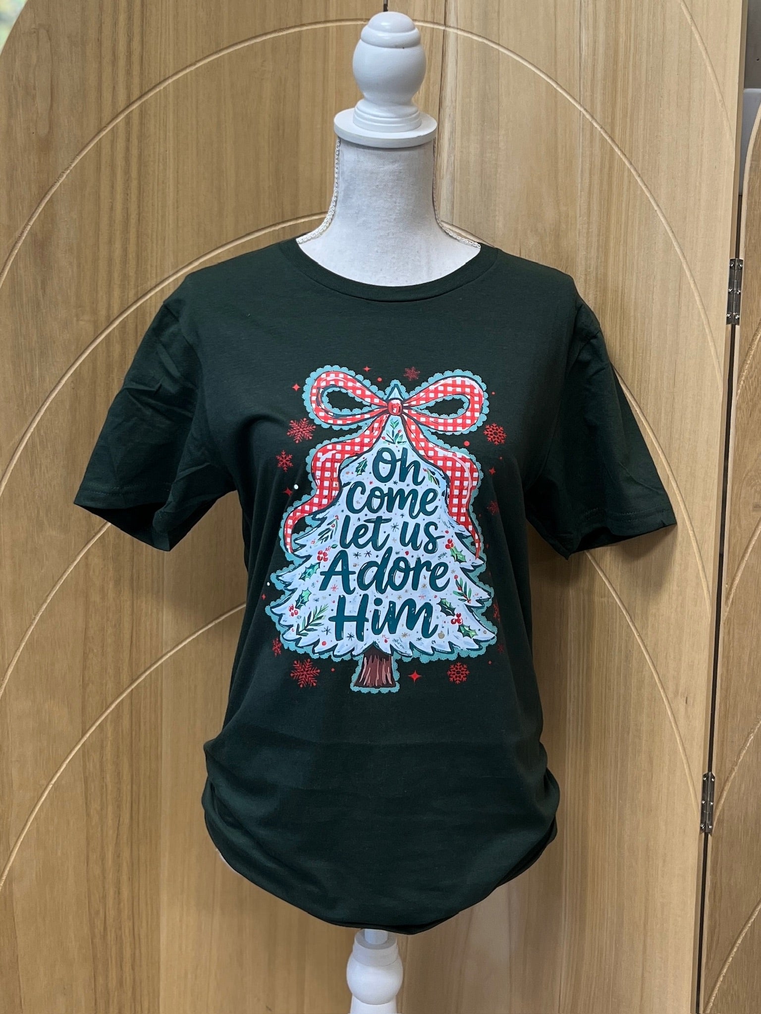 Oh Come Let Us Adore Him on Gildan Softstyle Forest Green