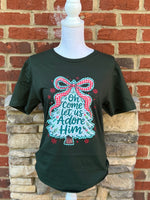 Load image into Gallery viewer, Oh Come Let Us Adore Him on Gildan Softstyle Forest Green
