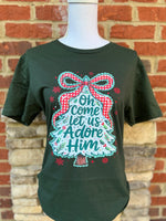 Load image into Gallery viewer, Oh Come Let Us Adore Him on Gildan Softstyle Forest Green
