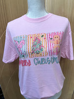 Load image into Gallery viewer, Merry Christmas Trio With Stripes on Pink
