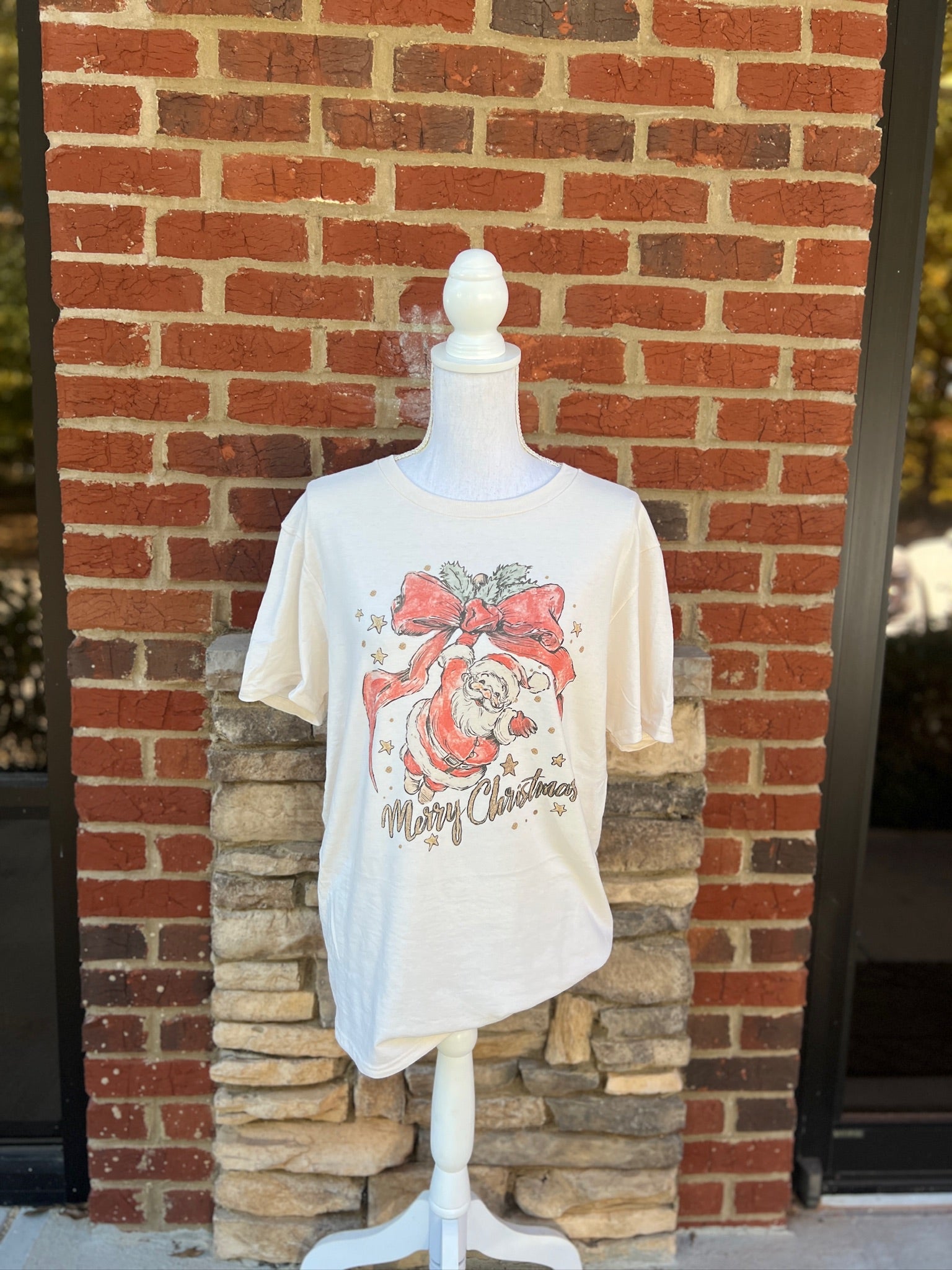 Merry Christmas Vintage Santa on Cream