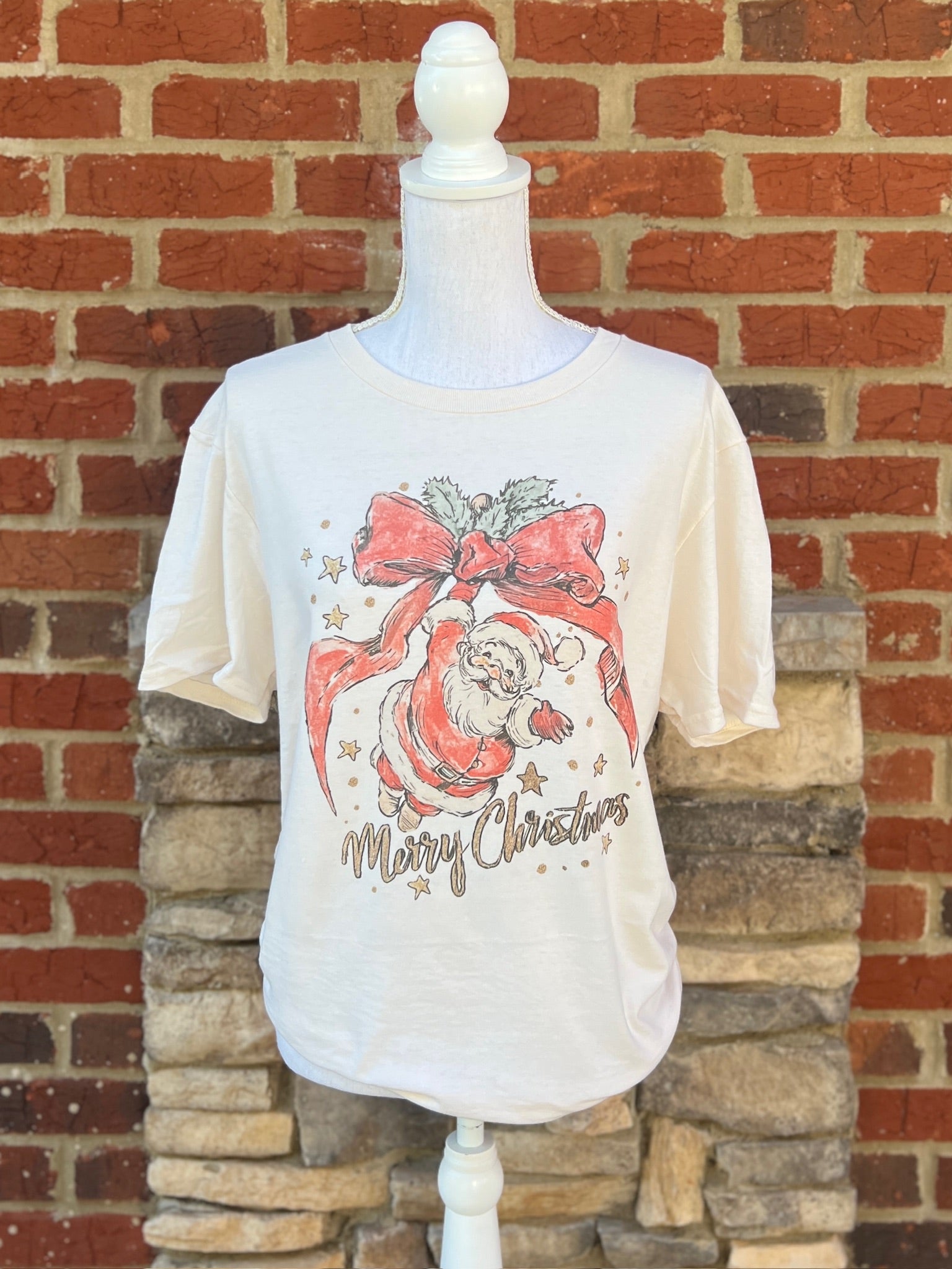 Merry Christmas Vintage Santa on Cream