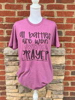 Load image into Gallery viewer, All Battles Are Won With Prayer on Tultex Heather Cassis

