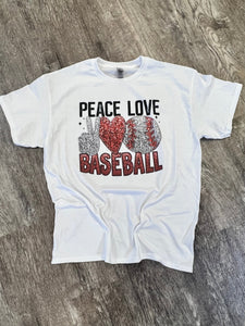 Peace Love Baseball Faux Glitter